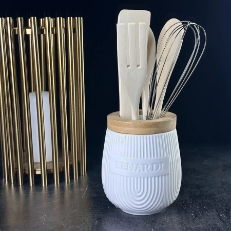 140-067 Набор кухонных принадлежностей 5пр. на подставке BAMBOO в под.уп.(х18)Фарфор